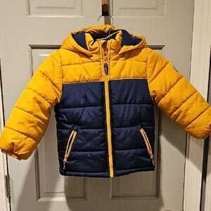 OshKosh B'gosh Navy Yellow Puffy Jacket Coat Toddler Boy Girl Size 5t Outerwear
